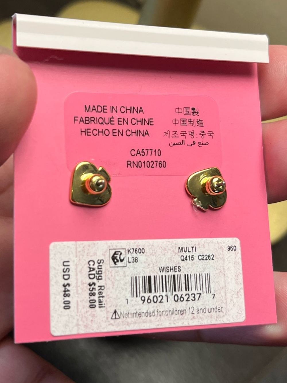 kate spade Gold-tone Peace Hand Drop Earrings with Crystal Hearts - Picture 4 of 4